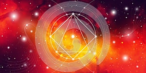 Sacred geometry website banner with golden ratio numbers, eternity symbol, interlocking circles and squares, flows of