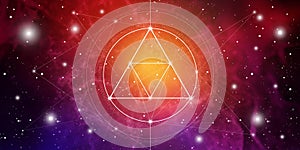 Sacred geometry website banner with golden ratio numbers, eternity symbol, interlocking circles and squares, flows of