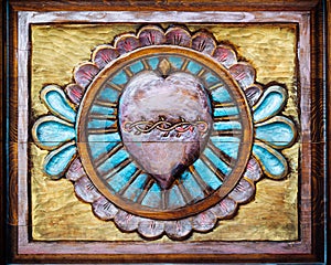 Sacred Heart Carved on Wood