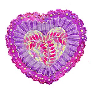 Sacred heart embroidery on the watercolor fabric background