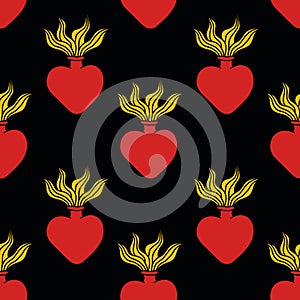 Sacred heart seamless doodle pattern