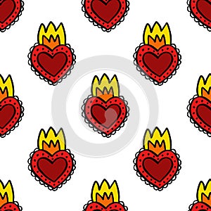 Sacred heart seamless doodle pattern, vector illustration