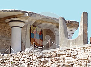 The Sacred Horn at the South Propylaeum with Cup-Bearer Fresco, Knossos on Crete Island