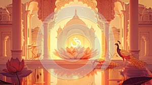 Sacred Jain Temple Aglow with Symbol of Ahimsa