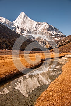 The Sacred Jambeyang Snow Mountain and Its Reflection photo