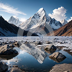 a sacred lake near the Everest summit in the right part of the picture.