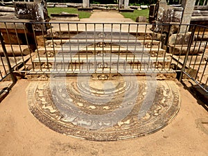 Sacred moonstone and stairs at Buddhist site