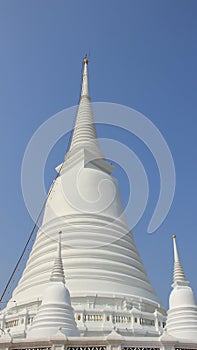 Sacred Place White Buddhism Pagodas With Blue Sky