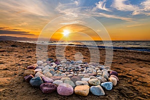 Sacred Ritual Stones Spiritual Ocean Sunset Religious Ceremony Circle