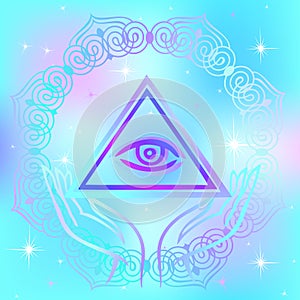 Sacred sign. The all-seeing eye. Spiritual energy. Alternative medicine. Esoteric. Vector.