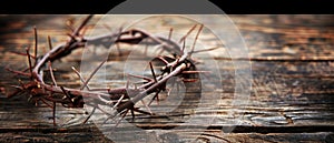 Sacred Symbol: A Crown of Thorns on Wooden Background â€” Easter