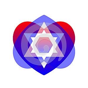 Sacred symbol star of david in heart. Shield of david. Magen illustration, icon