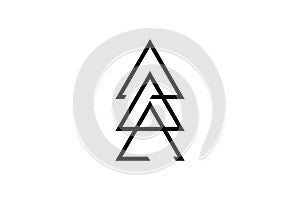 Sacred Triangles, triangle logo template. Past, present, future. Minimal geometry, ancient mystical sign. Black tattoo icon