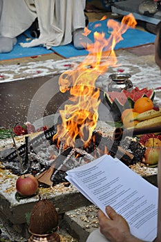 Sacrifice fire in Vedic wedding photo