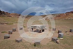 The sacrificial altar at the Chincana Ruins on the Isla del Sol on Lake Titicaca photo