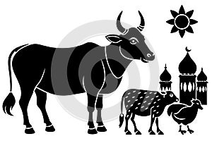 Sacrificial animals for Eid-ul-Azha Vector Illustration Silhouetted on white background