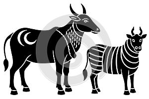 Sacrificial animals for Eid-ul-Azha Vector Illustration Silhouetted on white background