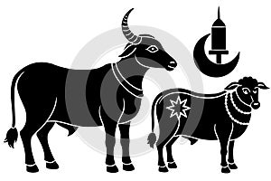 Sacrificial animals for Eid-ul-Azha Vector Illustration Silhouetted on white background