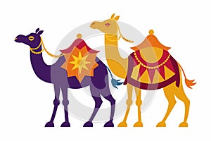 Sacrificial Camel animals for Eid-ul-Azha vector illustration on white background