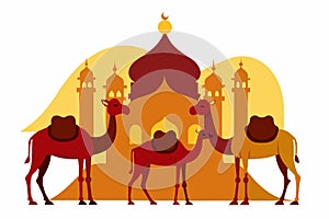 Sacrificial Camel animals for Eid-ul-Azha vector illustration on white background