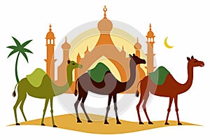 Sacrificial Camel animals for Eid-ul-Azha vector illustration on white background