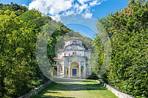 Sacro Monte of Varese Santa Maria del Monte, Italy. Via Sacra that leads to medieval village, with the fifth 5th chapel