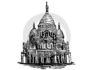 SacrÃ©-Coeur basilica in Paris sketchy black and white image