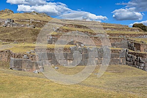 Sacsayhuaman, large fortress and temple complex by the Inca culture in the hills above Cusco, Peru, South America