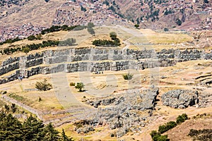 Sacsayhuaman ruins in the peruvian Andes at Cuzco Peru