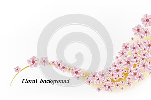 Sacura flowers in wave pattern isolated over white background. Vector illustration.