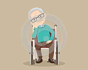 sad alone grandfather on wheelchair
