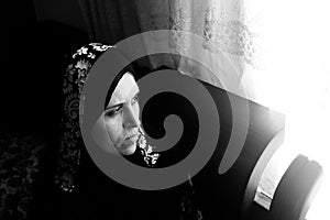 Sad arab egyptian muslim woman