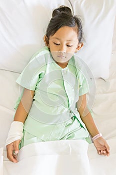 Sad Asian Little Girl Hospital Inpatient