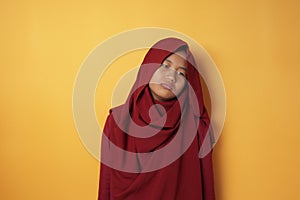 Sad Asian Teenage Muslim Girl Looking Down