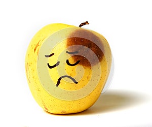 Sad beaten black eye fake apple photo