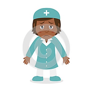 Sad Black Female Nurse Cartoon Character