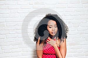 Sad Black Girl Young African American Woman Under Panic Attack photo