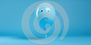 Sad blue balloon with sad emoji, on a blue background, blue monday, copy space, banner