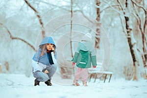 Sad and Bored Mother Spending Time Outside with her Daughter