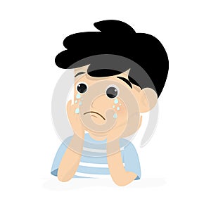 Sad boy is tearing isolated on background. Vector illustration in flat cartoon style