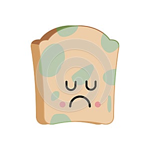 Sad bread with mold emoji. Foul food vector illustration