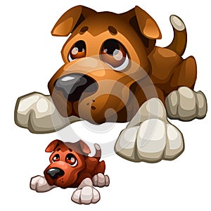 Sad brown cartoon dog, vector