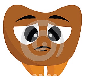 Sad brown monster, vector or color illustration