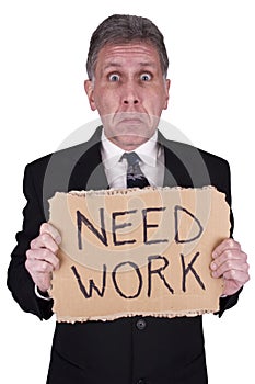 Sad Businessman Need Job, Work Unemployed Isolated
