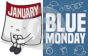 Sad Calendar Remembering the Broken Goals in Blue Monday, Vector Illustration