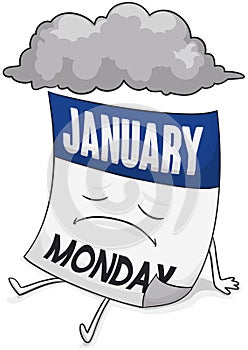 Sad Calendar with Stormy Cloud during Blue Monday, Vector Illustration