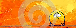 Sad Cartoon Character on Abstract Orange Background