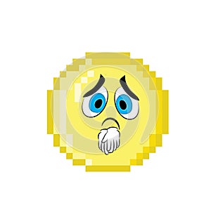 Sad cartoon illustration of Pixel art golden coin