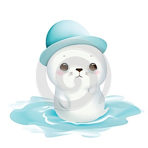 Sad cartoon little seal vector illustration