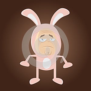 Sad cartoon man in bunny costume